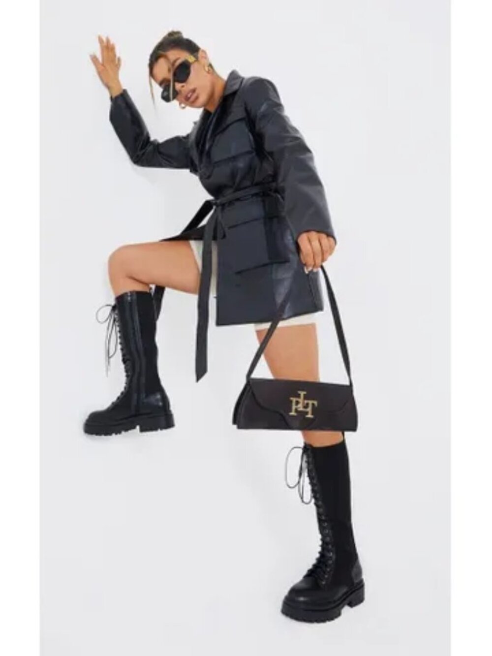 PrettyLittleThing Black Lace-Up Knee High Combat Boots